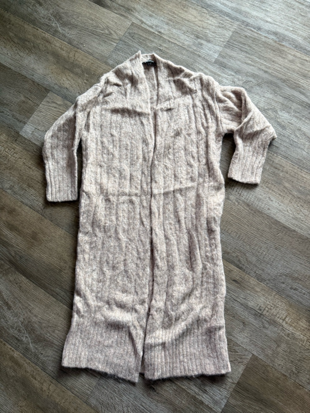 Express Long Open-Front Ribbed Duster Cardigan in Light Blush